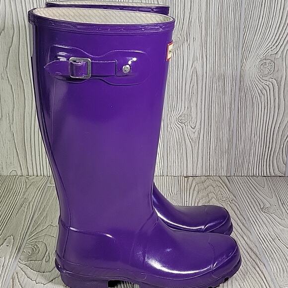 Hunter Original Purple Tall Gloss Rain Boots Girls 5G - Picture 2 of 14